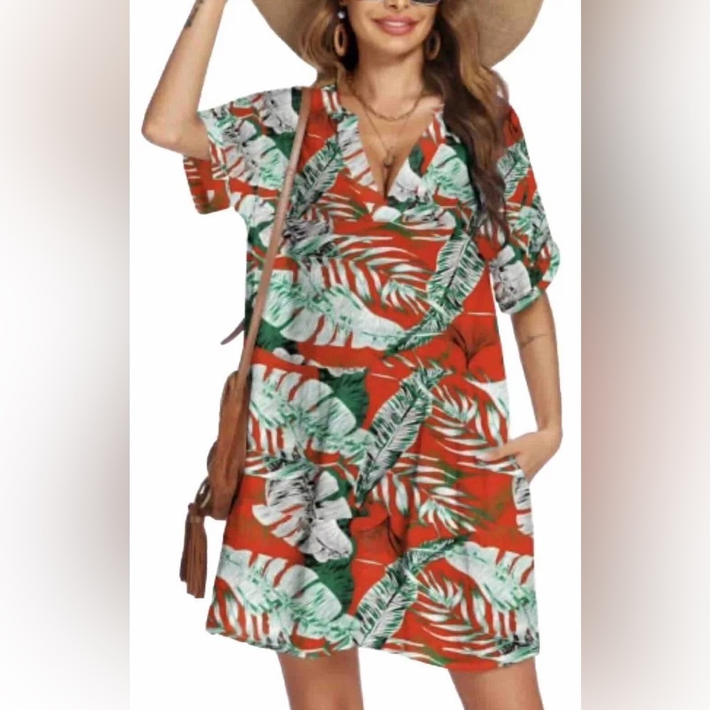 Floerns Dress Size XXL Women’s Floral Print Plunge Neck Tie Back A Line Short
